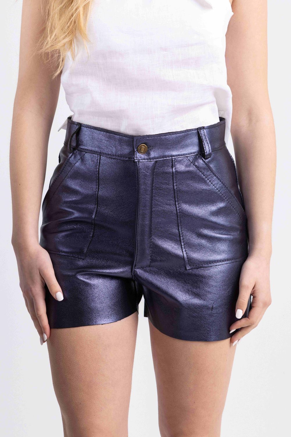 Leather Short Metalizado azul marino s