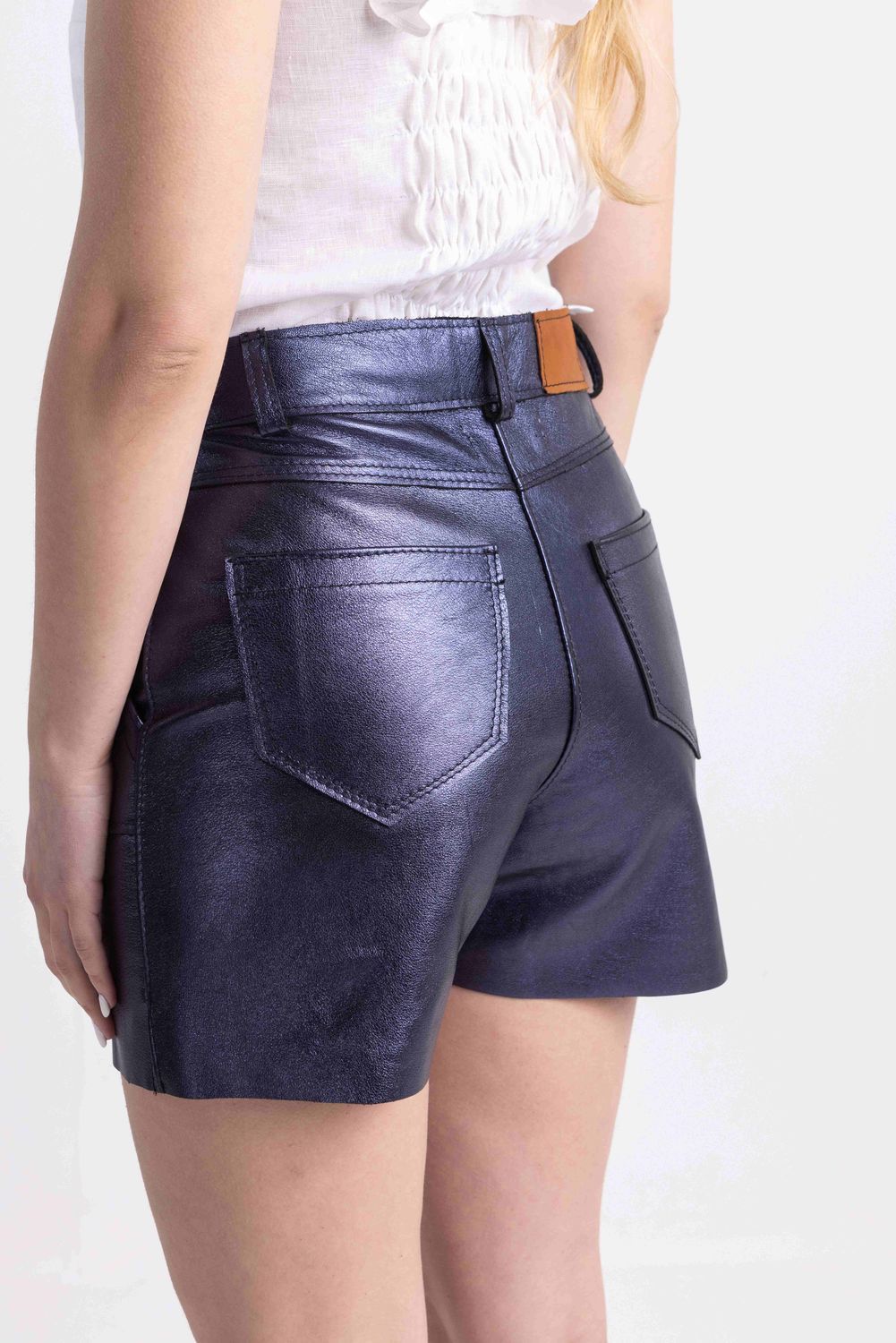 Leather Short Metalizado azul marino m